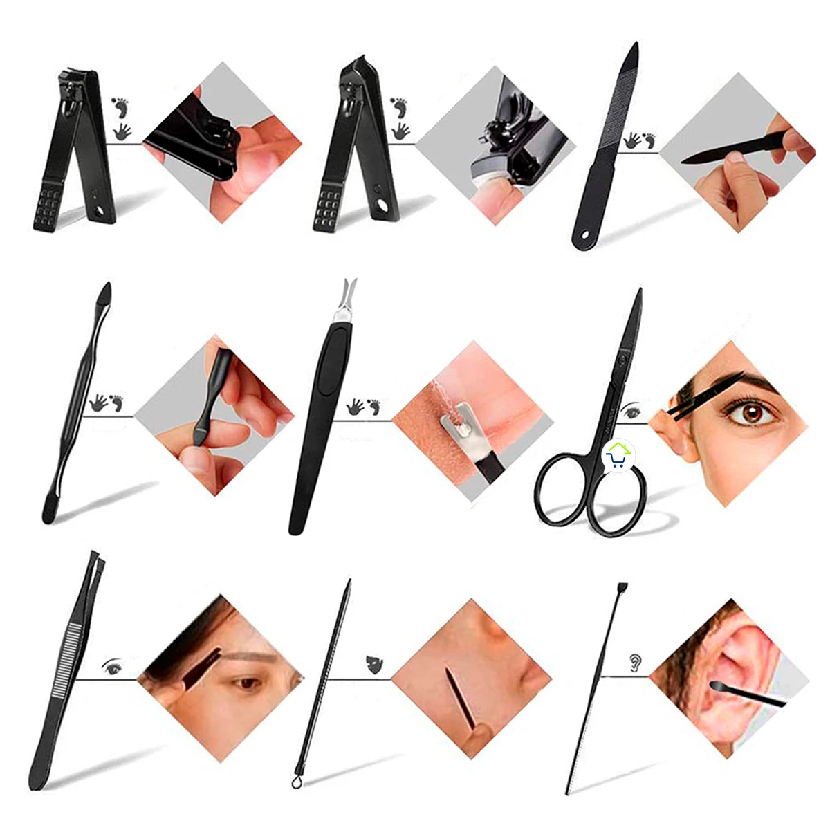 Set manicure pedicura 9 piezas JD039, herramientas para cuidado de uñas y cejas.