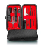 Set manicure pedicura 9 piezas JD039 negro con herramientas para uñas en estuche.