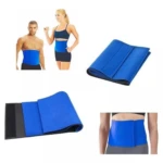 Faja térmica reductora unisex de neopreno azul para abdomen, vista frontal y lateral.