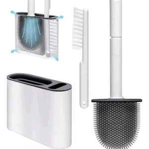 Escobilla de silicona para baño con soporte, diseño moderno y eficiente para limpieza.