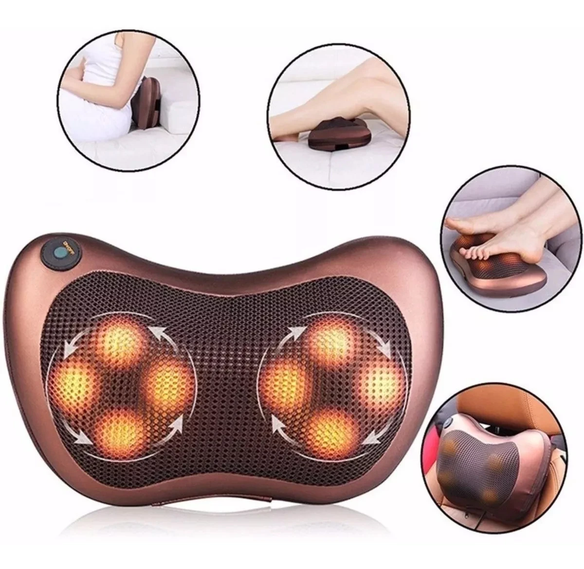 Masajeador de 8 rodillos, ideal para cuello, espalda, pies y uso en carro.