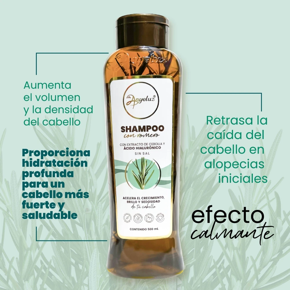 Anyeluz Shampoo con Romero: volumen, anticaída y efecto calmante para tu cabello.