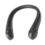 Ventilador de cuello H-6 negro, portátil y ergonómico con salida de aire en forma de abanico.