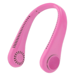 Ventilador de cuello H-6 rosa, portátil y recargable para ventilación personal.
