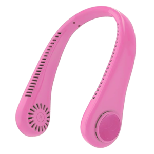Ventilador de cuello H-6 rosa, portátil y recargable para ventilación personal.