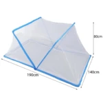 Toldillo mosquitero plegable 190x140cm con bordes azules, ideal para cama.