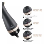 Cepillo secador de keratina con controles de temperatura y velocidad ajustables.