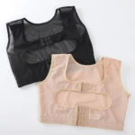 Corrector de postura para mujer: chaleco negro y beige con soporte ajustable para espalda y hombros.