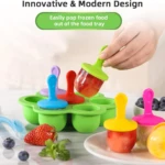 Molde de silicona para helado de fruta para bebé con palitos coloridos, fácil extracción.