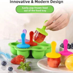 Molde de silicona para helado de fruta para bebé con palitos coloridos, fácil extracción.
