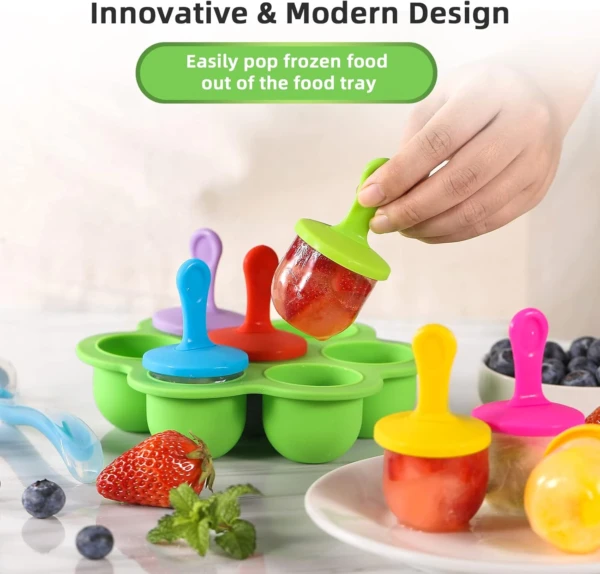 Molde de silicona para helado de fruta para bebé con palitos coloridos, fácil extracción.