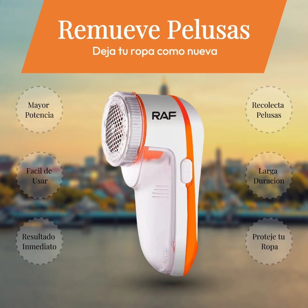 Removedor de pelusas eléctrico RAF: deja tu ropa como nueva con mayor potencia y facilidad de uso.