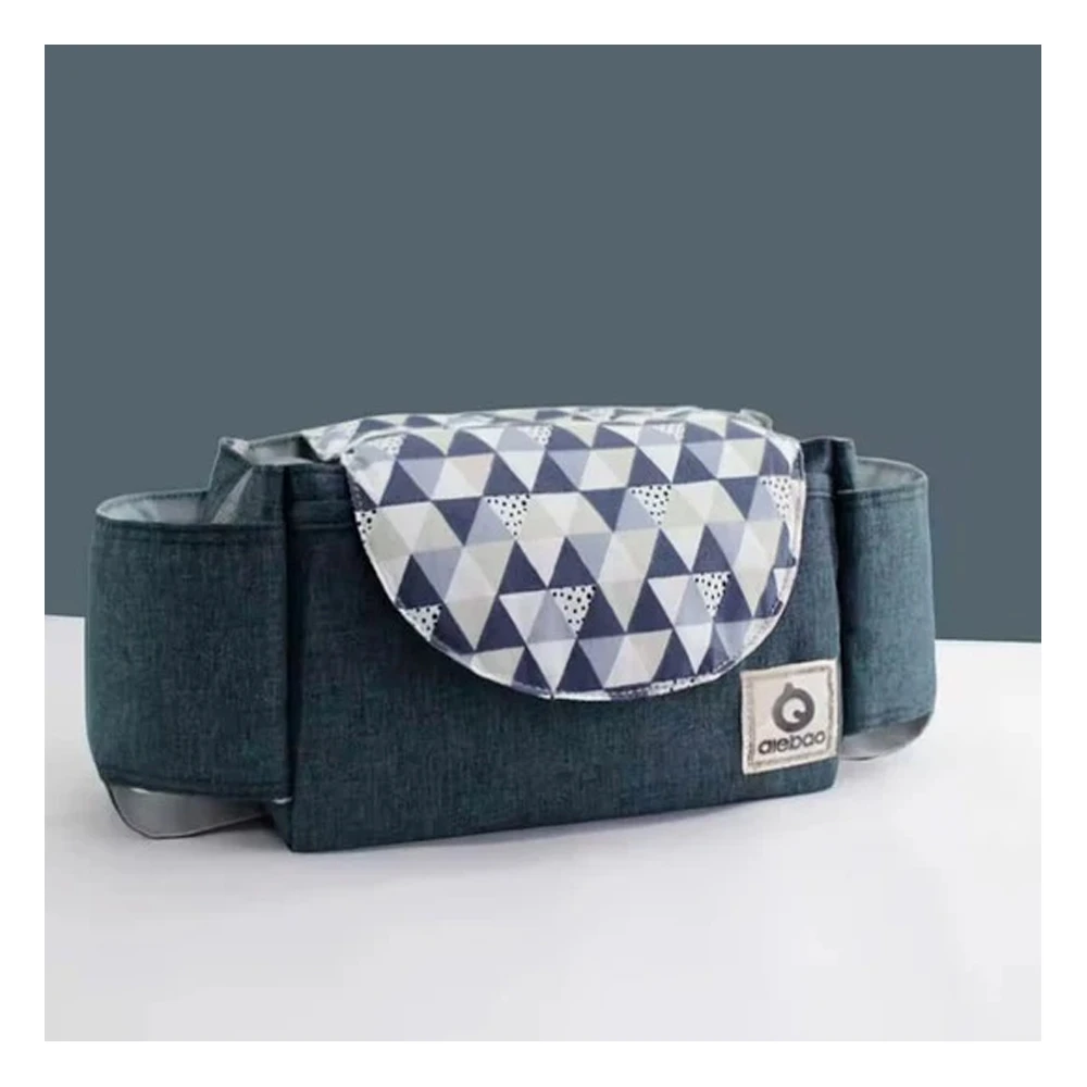 Bolso organizador de coche para bebé, con divisor y estampado geométrico, color azul oscuro.