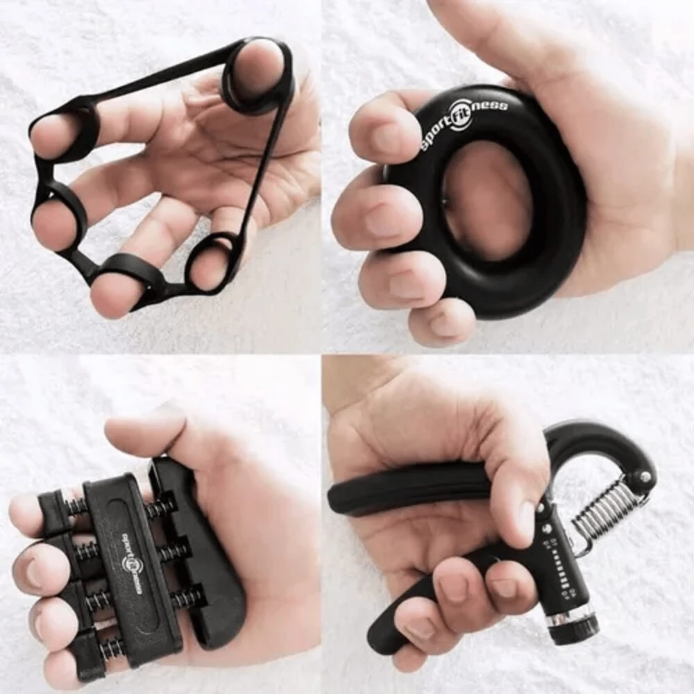 Kit fortalecimiento agarre: 4 herramientas para ejercitar dedos, mano y muñeca.