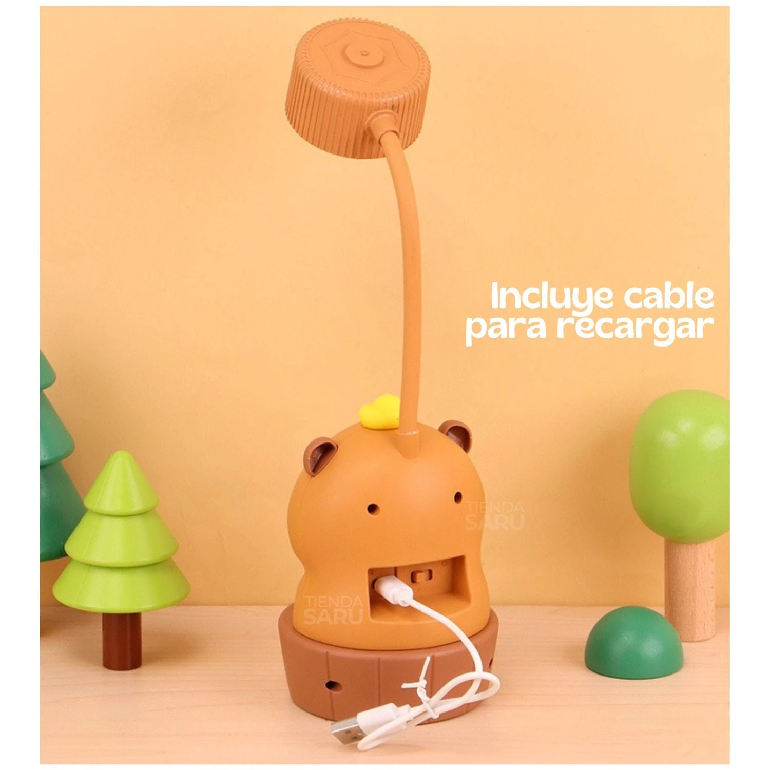 Lámpara de capibara con USB, diseño divertido para recargar, ideal para escritorio.