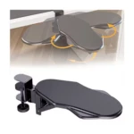 Reposabrazos ergonómico ajustable para escritorio con soporte giratorio y fijación segura.