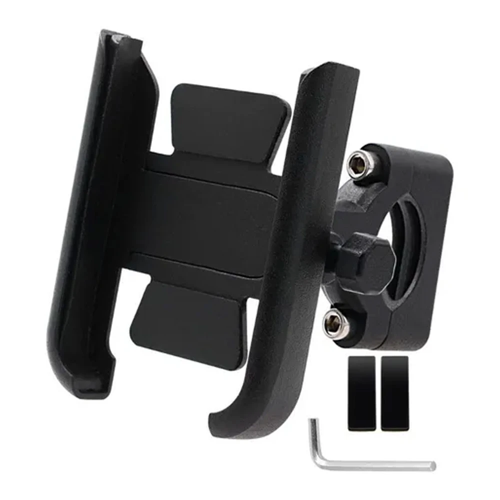 Soporte universal para celular de moto o bicicleta, con base adaptable a espejo y allen incluido.