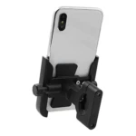 Soporte para celular de moto o bicicleta, ajustable al espejo, con vista frontal de teléfono.