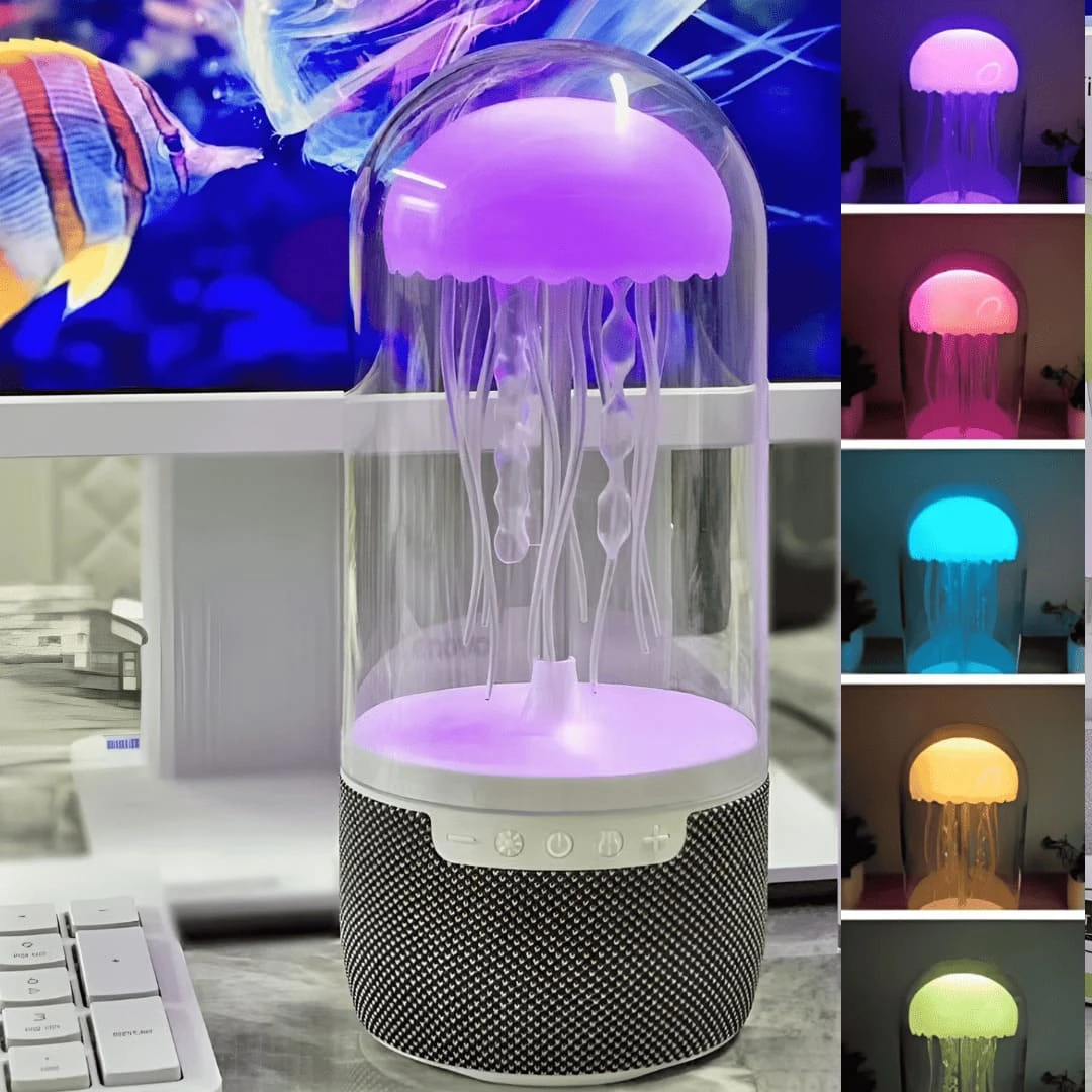 Parlante lámpara medusa Zo con luces LED cambiantes y diseño original.