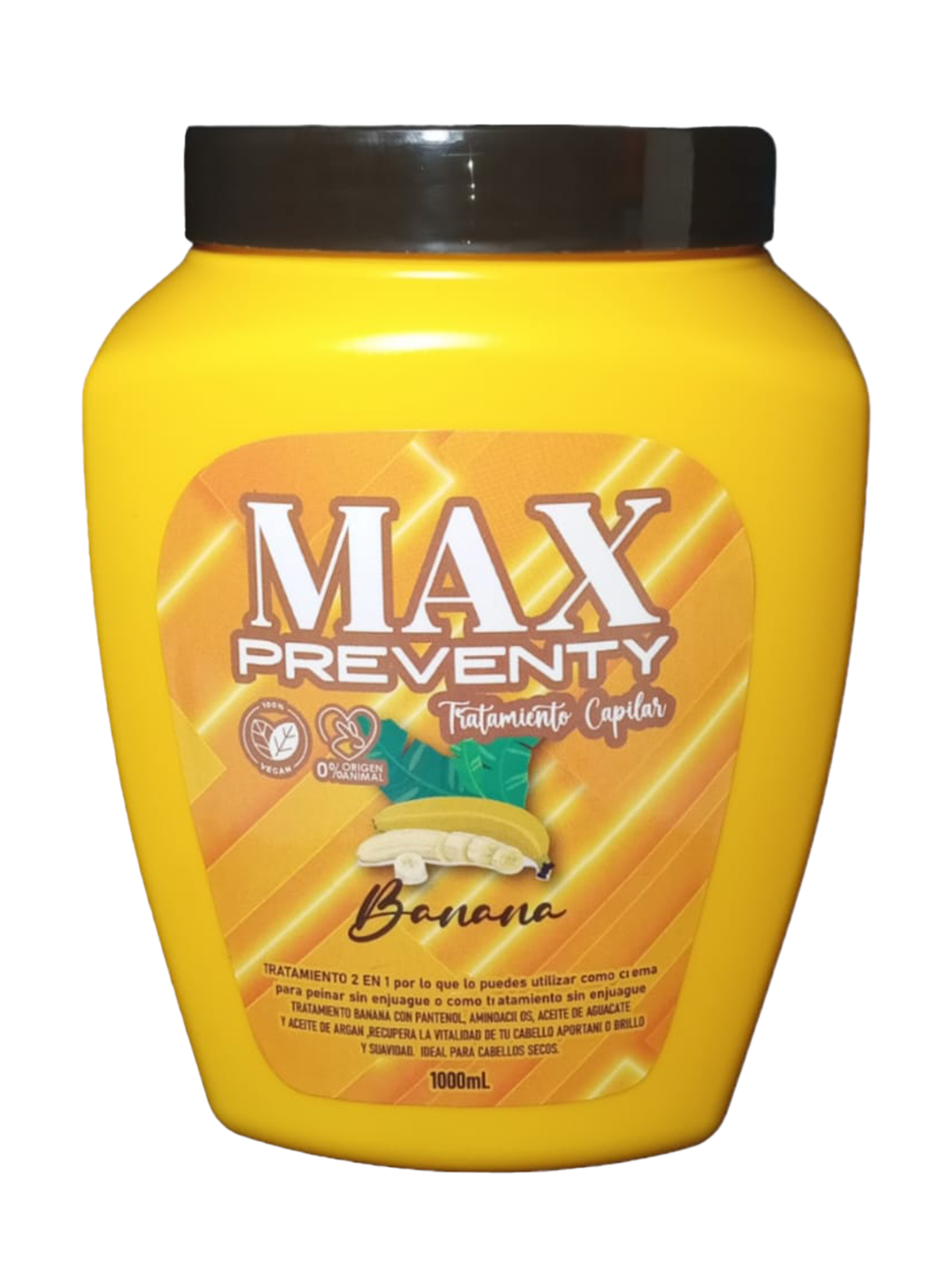 Tratamiento capilar Max Preventy Banana 1000ml vegano con pantenol, aguacate y argán.