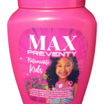 Bote rosa Tratamiento Capilar Max Preventy para niños con niña sonriente.