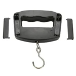 Pesa digital de viaje con gancho para colgar y compartimento para pilas AAA.