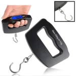 Pesa digital de viaje Max 50kg, bascula liviana con gancho de metal, ideal para equipaje.