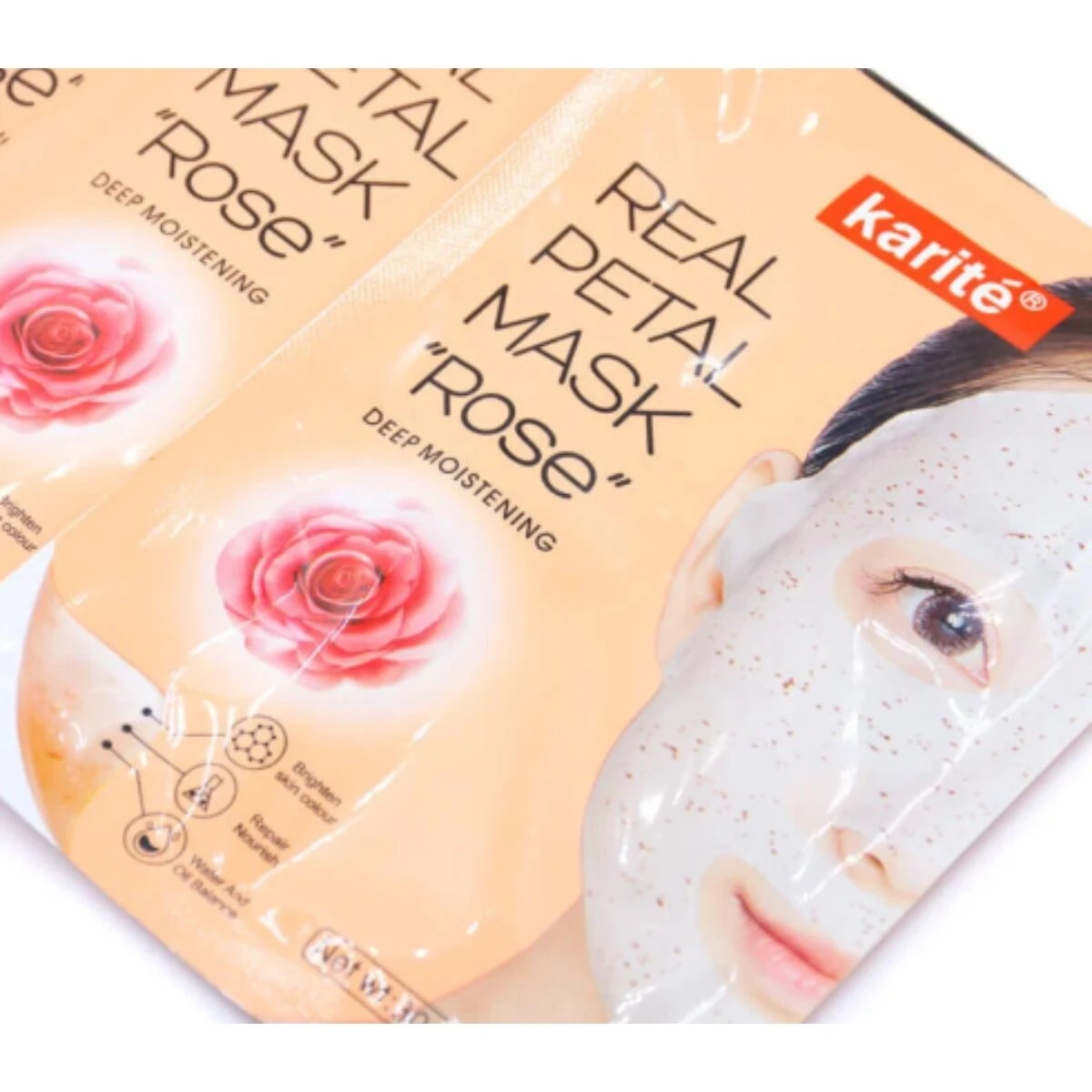 Mascarilla de velo Karité pétalos de rosa "Rose" con rosa, hidratación profunda.