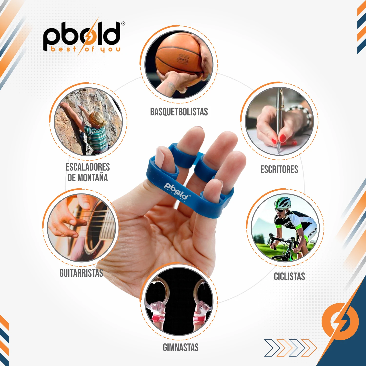 Kit X3 Bandas Elásticas Dedos V2 Pbold para deportistas, músicos, escritores y escaladores.
