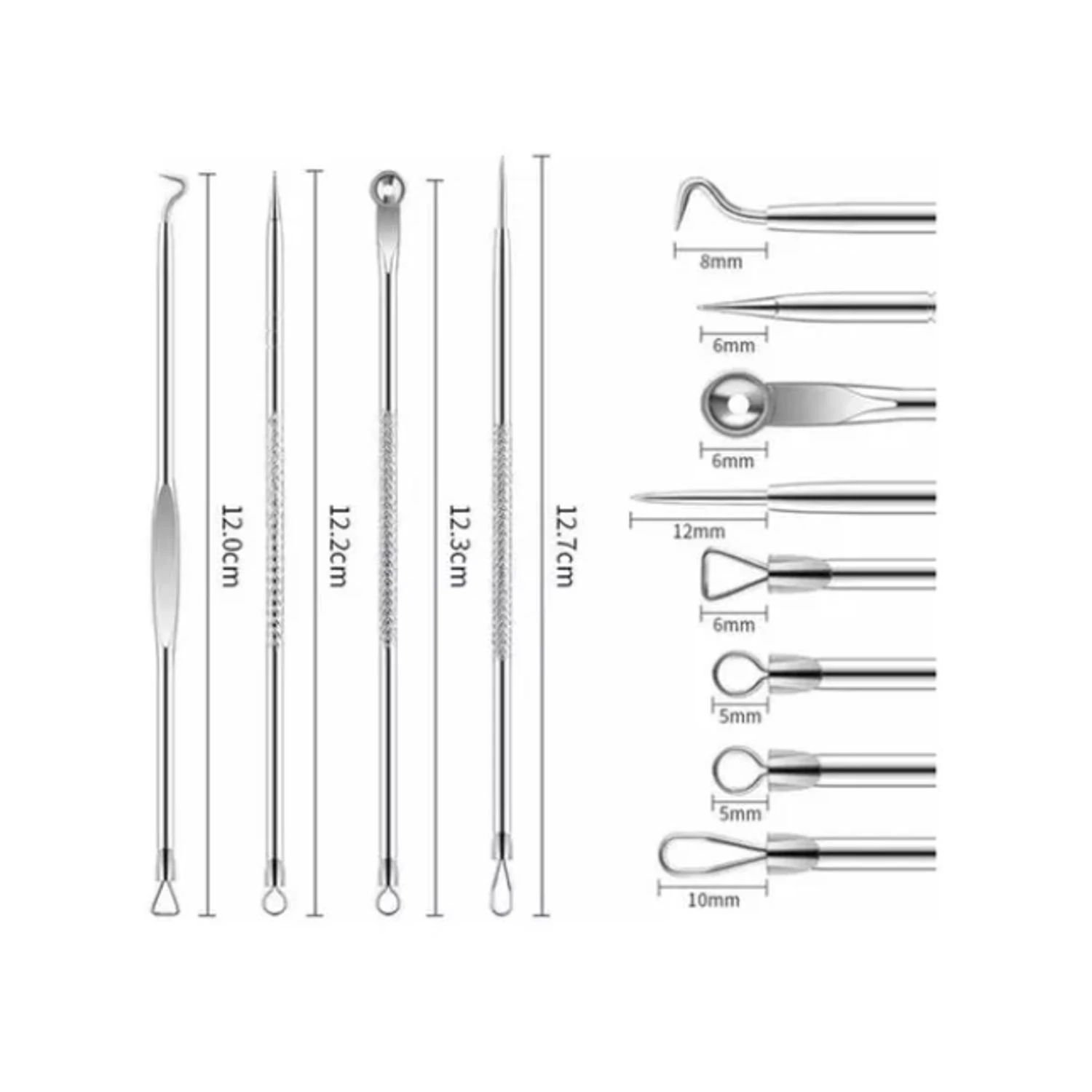 Kit extractor removedor espinillas x8: herramientas de acero inoxidable para cuidado facial y acné.