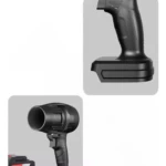 Soplador profesional doble batería 48V, vista de mango y boquilla en primer plano.