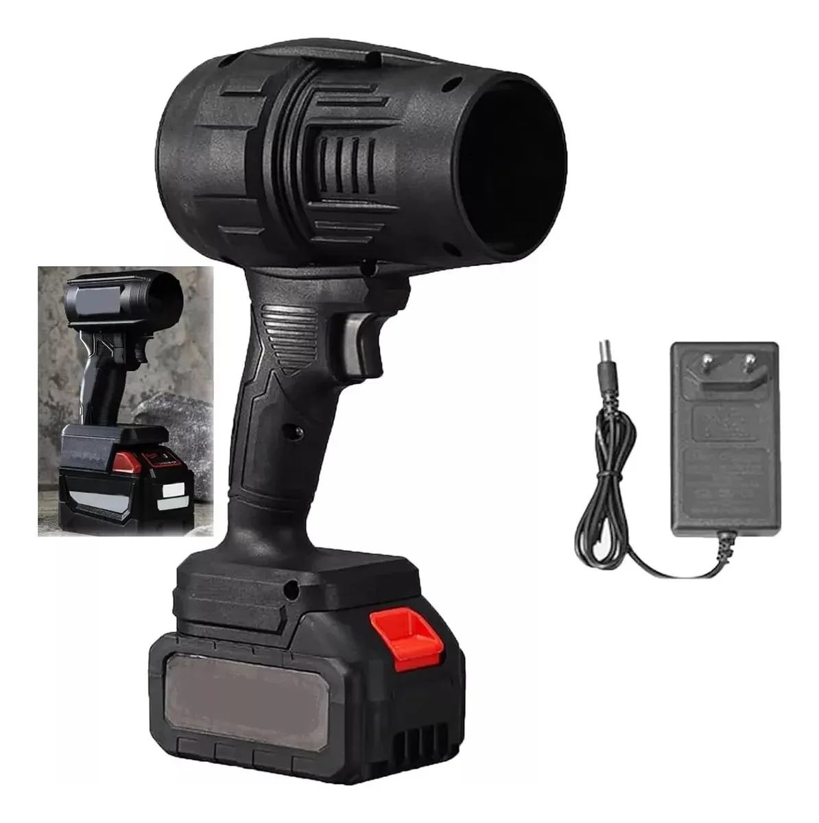 Soplador profesional 48V con doble batería y cargador, ideal para trabajos exigentes.