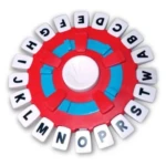 Juego de mesa Basta Interactivo Palabras con rueda de letras rojas y azules.
