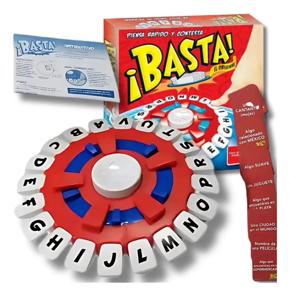 Juego de mesa Basta Interactivo, tablero giratorio con letras y cartas de categorías para divertirse.
