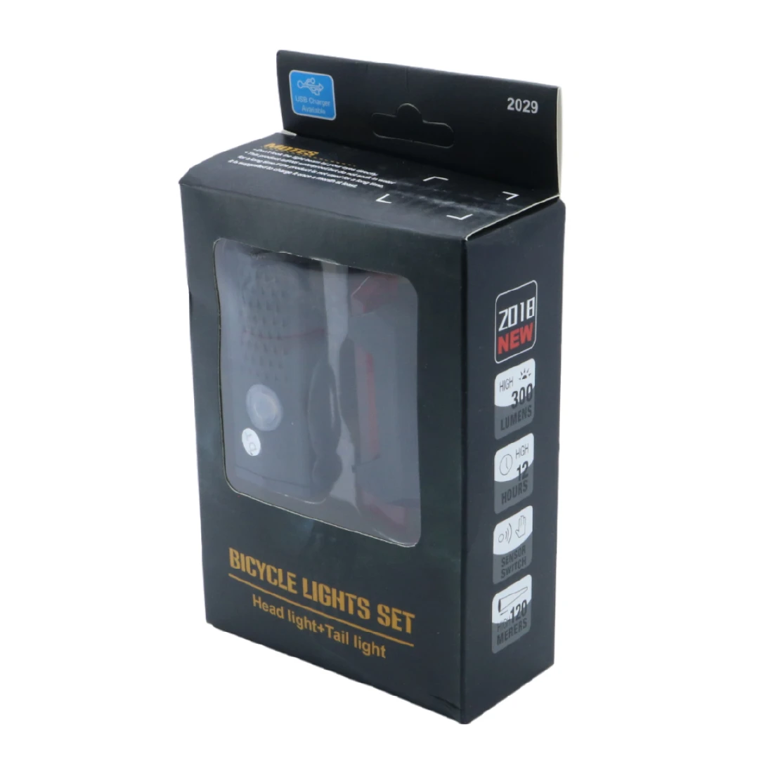 Set de luces LED para bicicleta, linterna delantera y trasera recargable por USB, 300 lúmenes.