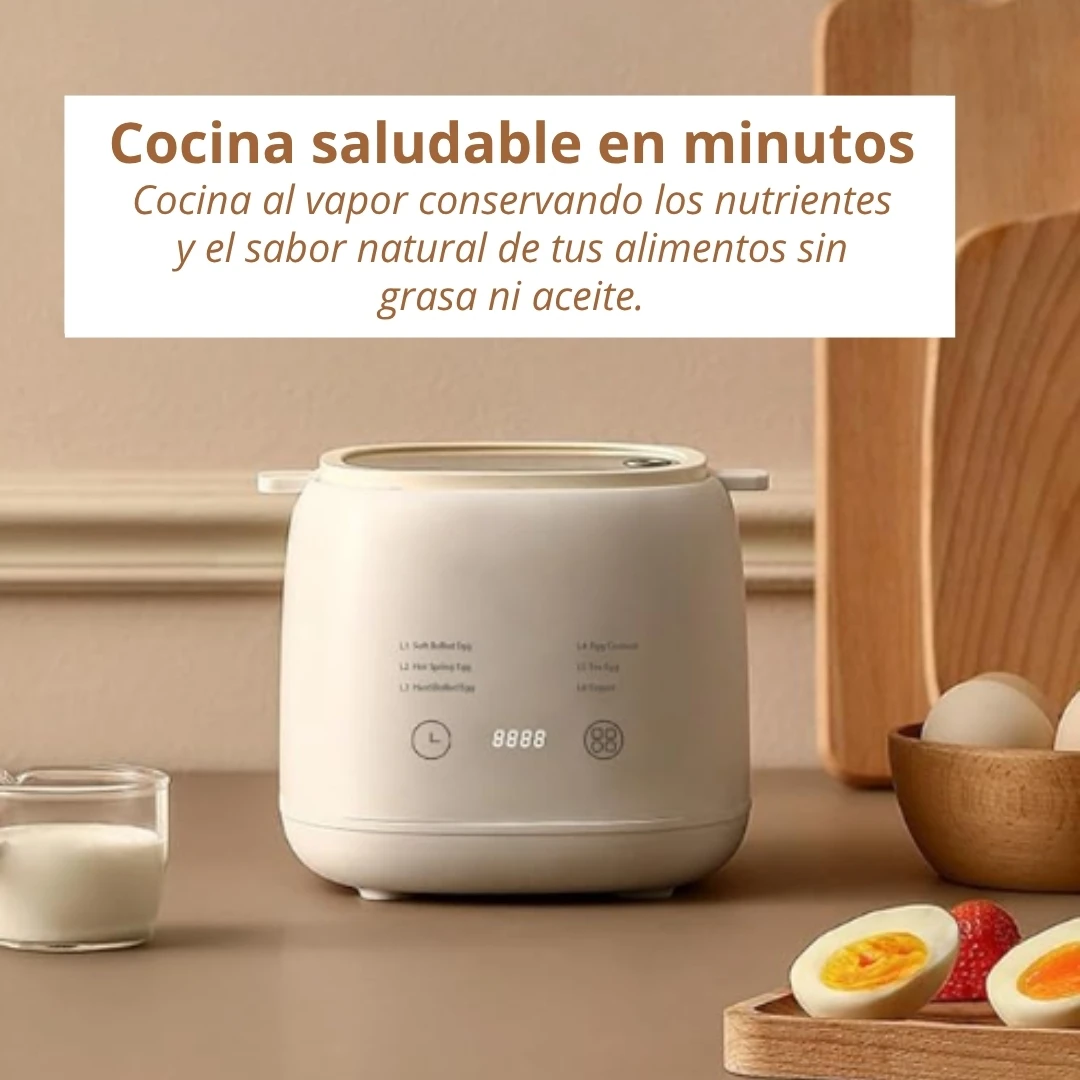 Olla Eléctrica de Huevos con temporizador, ideal para cocinar al vapor de forma saludable y rápida.