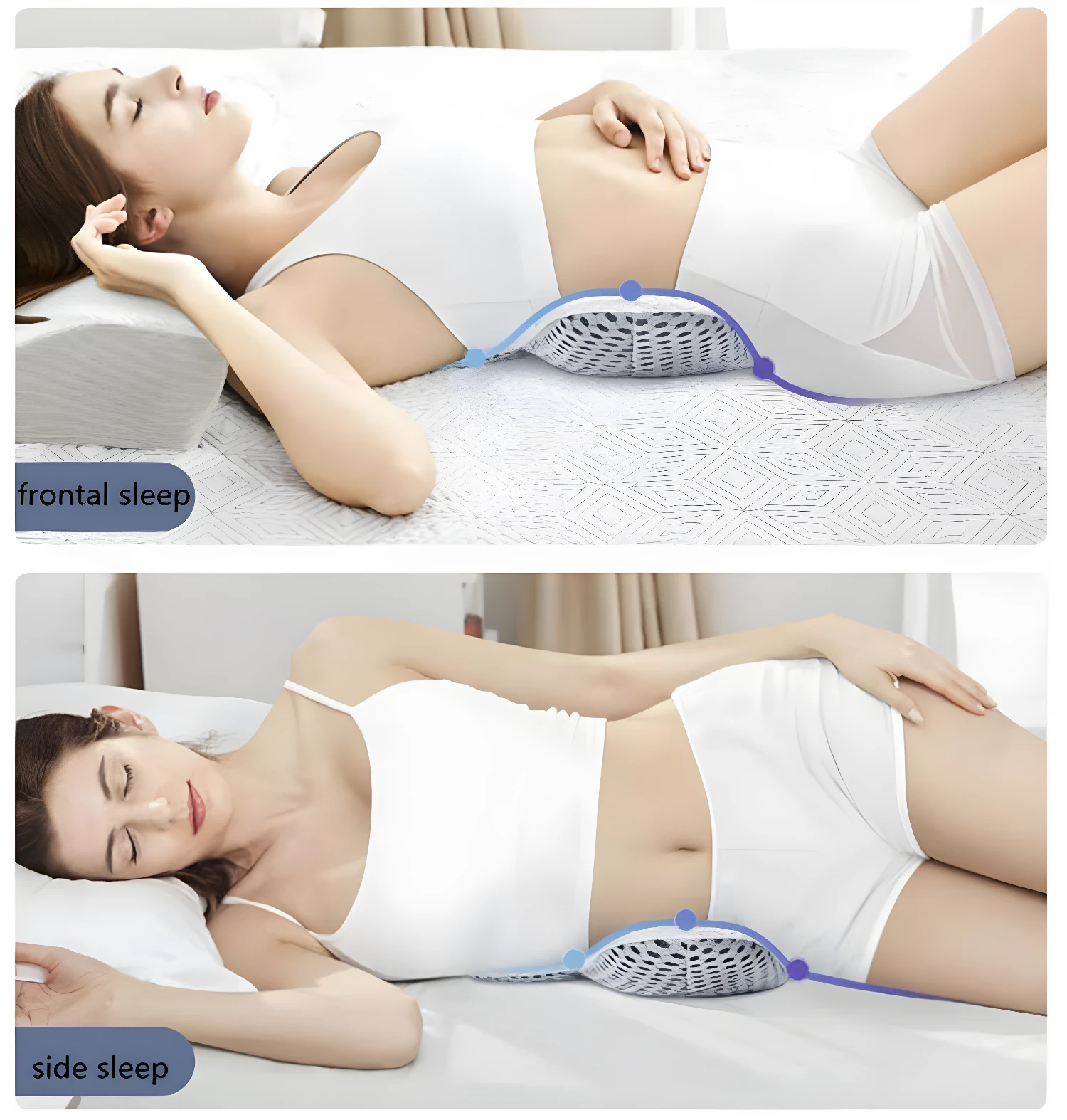Almohada lumbar ergonómica para dormir de lado y boca abajo, que alivia la presión.