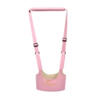Arnés de entrenamiento para caminar para bebés color rosa, con correas ajustables y barra superior.