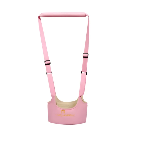 Arnés de entrenamiento para caminar para bebés color rosa, con correas ajustables y barra superior.