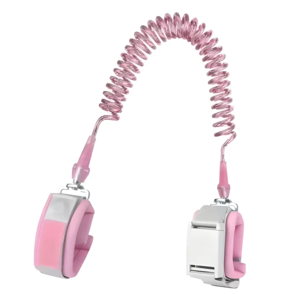 Arnés muñequera anti pérdida rosa con cable en espiral para niños.