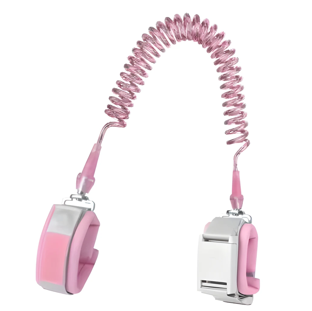 Arnés muñequera anti pérdida rosa con cable en espiral para niños.