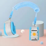 Arnés muñequera anti pérdida azul, correa de seguridad para niños con clip y resorte.