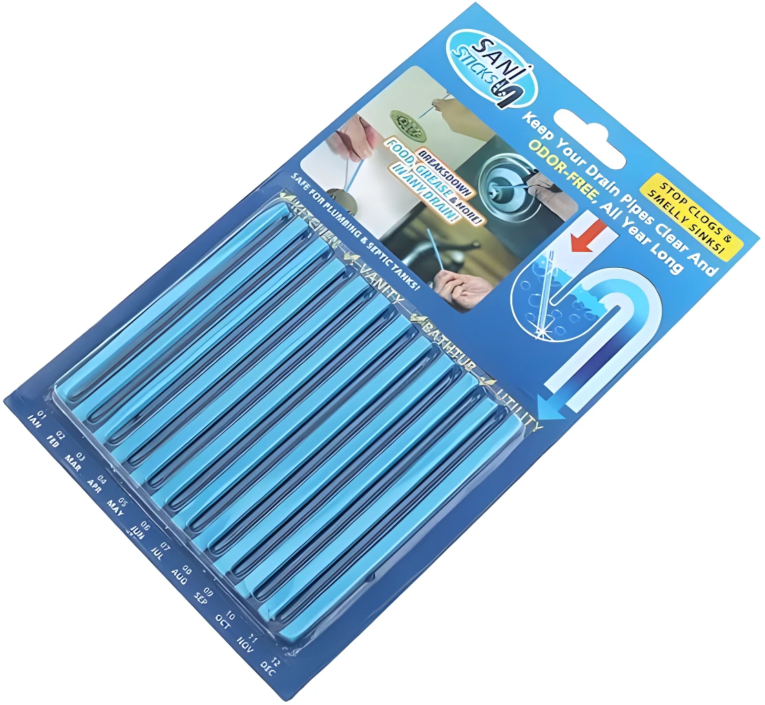 Sani Sticks: barras de limpieza para sifones de cocina, baño y utilidades, eliminan olores y obstrucciones.