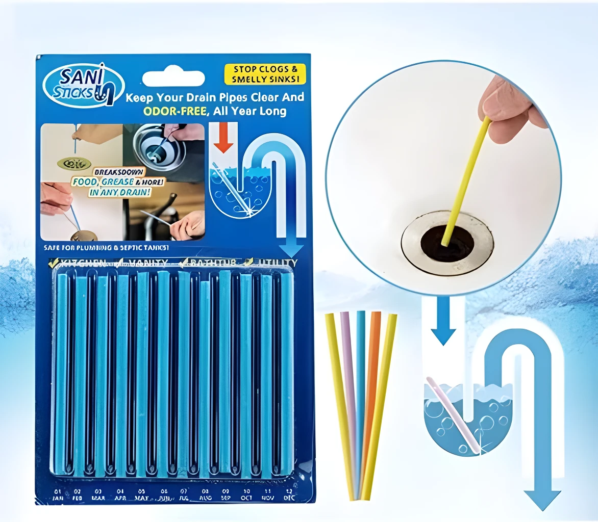 Barras de limpieza Sani Sticks para sifones, detienen atascos y malos olores en desagües.