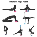 Yoga: siluetas de posturas asistidas con bloques de espuma, para mejorar flexibilidad.