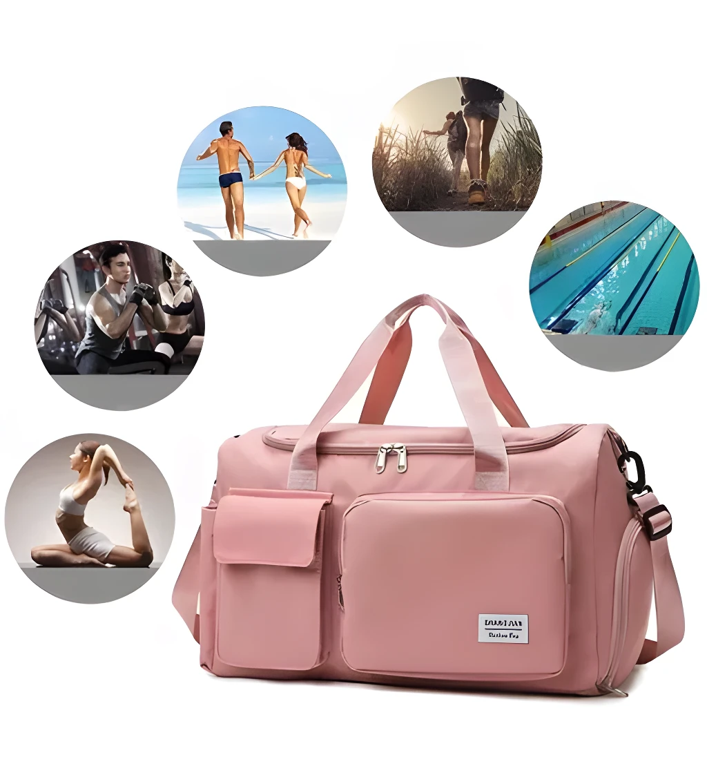 Bolso bandolera de viaje rosa para gimnasio, piscina, playa y senderismo.