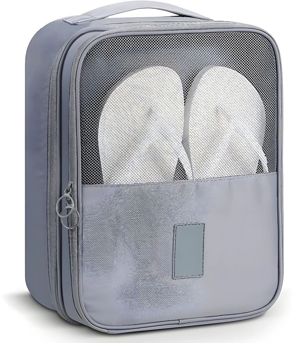Bolso D Viaje Portátil Para Zapatos Ropa | Gris con Malla Transparente