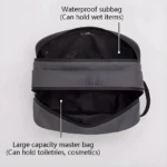 Bolso organizador de viaje con compartimento impermeable y gran capacidad.