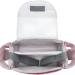 Bolso organizador para coche de bebé color rosa, con divisor interior y cierre de velcro.