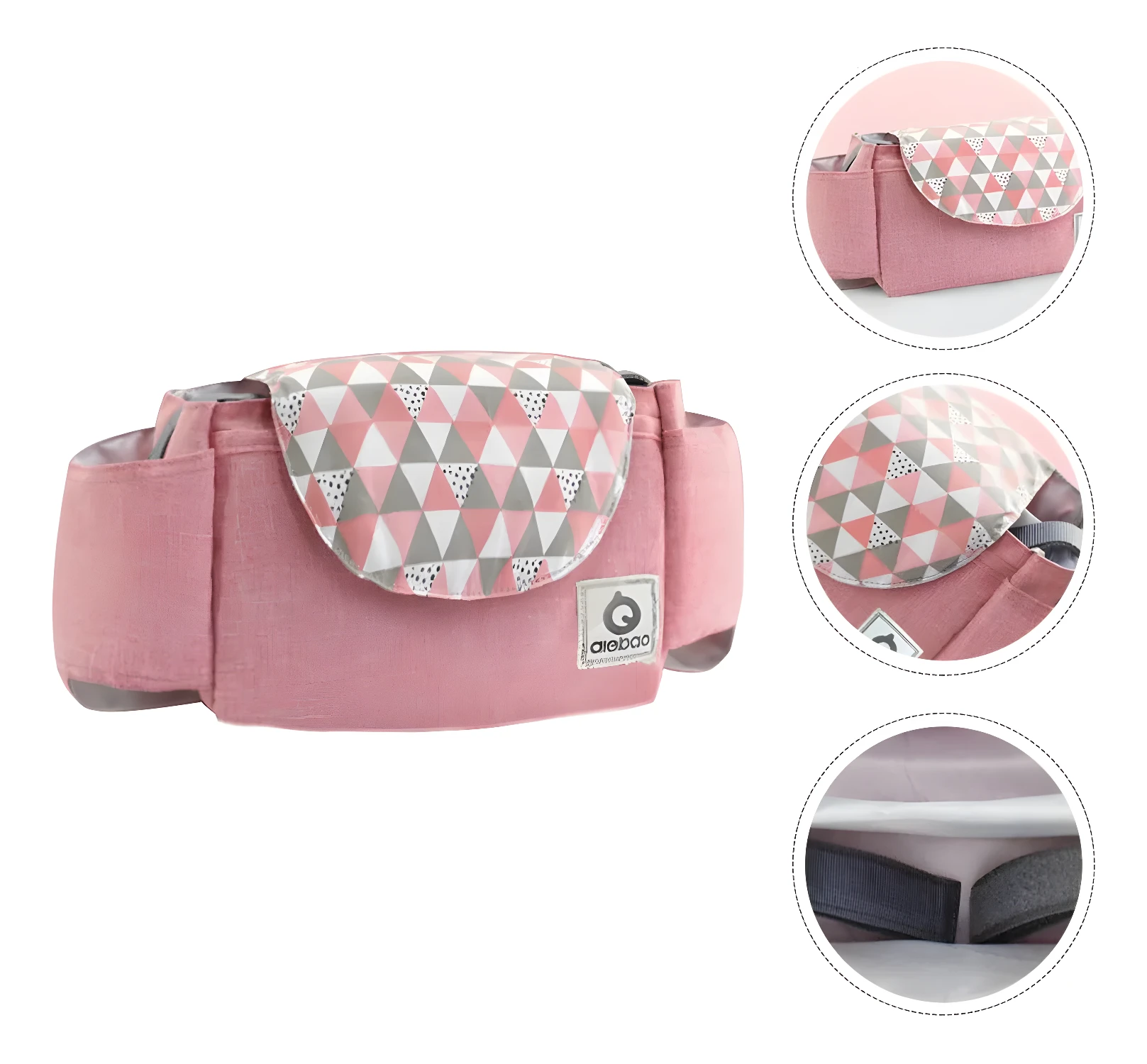 Bolso organizador para coche de bebé, divisor rosa con estampado geométrico, ideal para cochecitos.